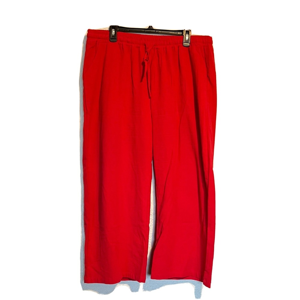 ZEAGOO WOMENS PANTS‎ SIZE XXL PULLON ELASTIC RED 100% COTTON CROPPED BP